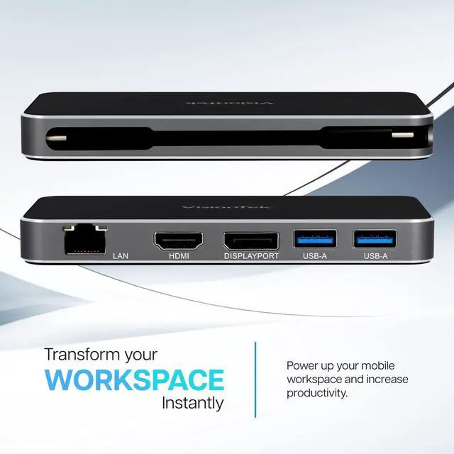 Alt view image 4 of 5 - VisionTek VT350 Portable USB-C Dual Monitor Hub - 1x DP, 1x HDMI, 2X USB-A, 1x Ethernet, 1x USB-C for Windows/MacOS/ChromeOS/iOS