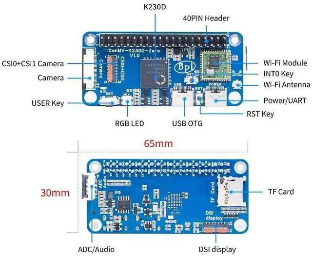 Alt view image 2 of 5 - Banana Pi CanMV-K230D Zero AI Single Board Computer, K230D C908 RISC-V CPU Restnet50 KPU 3D DPU, LPDDR4 RAM H.264/H.265 VPU, for DIY Projects IoT Devices Programming (K230D SBC)