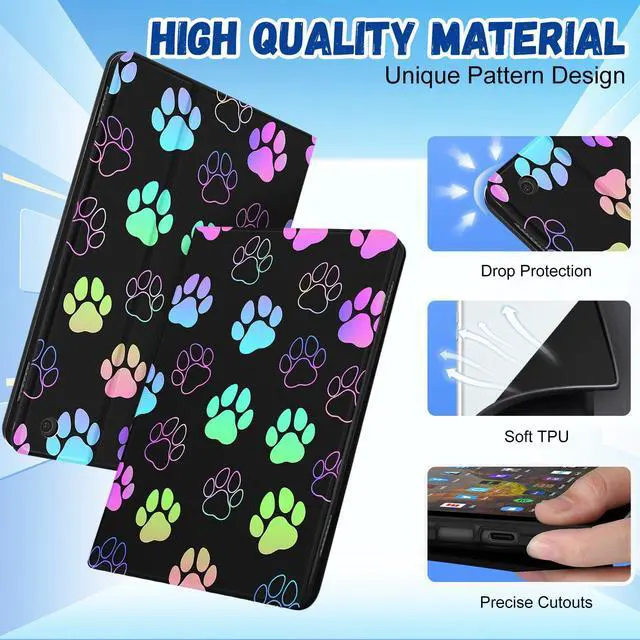 Alt view image 3 of 5 - Wazzasoft for  Kindle Fire HD 8/8 Plus Tablet Case 10th/12th Generation for Women Girls Kids Boys Folio Cover Cute Fashion Design Dog Paw Unique Cool Teens Cases for Kindle Fire Case 8 Inch