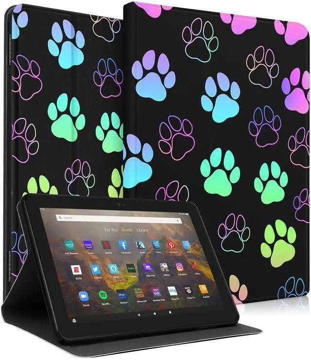 Main image of Wazzasoft for  Kindle Fire HD 8/8 Plus Tablet Case 10th/12th Generation for Women Girls Kids Boys Folio Cover Cute Fashion Design Dog Paw Unique Cool Teens Cases for Kindle Fire Case 8 Inch