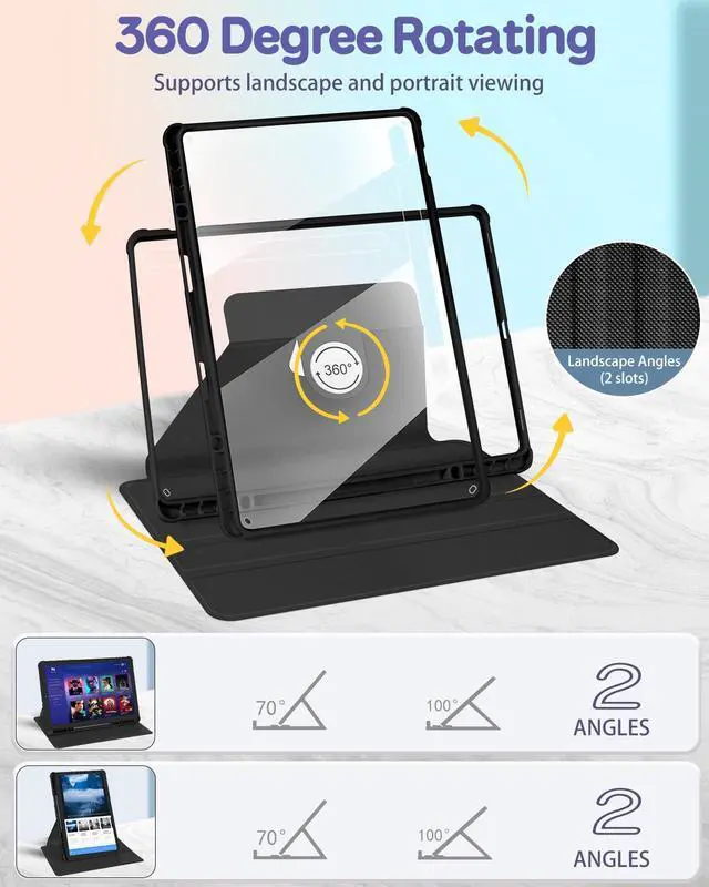 Alt view image 3 of 5 - Wazzasoft for Samsung Galaxy Tab S7/S8 Plus Case - 12.4 Inch Folio Cover Pencil Holder - Women/Girls Cute Girly Smile Unique Design - Rotating Tablet Case