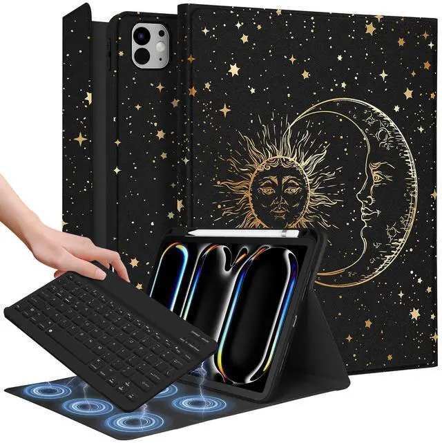 Main image of Wazzasoft for iPad Pro 11 inch Case 2024 M4 with Keyboard - Pencil Holder Folio Tablet Cover Women Girls Cute Marble Aesthetic Unique Design for Apple Pro 11 A2925 A2926 A3007