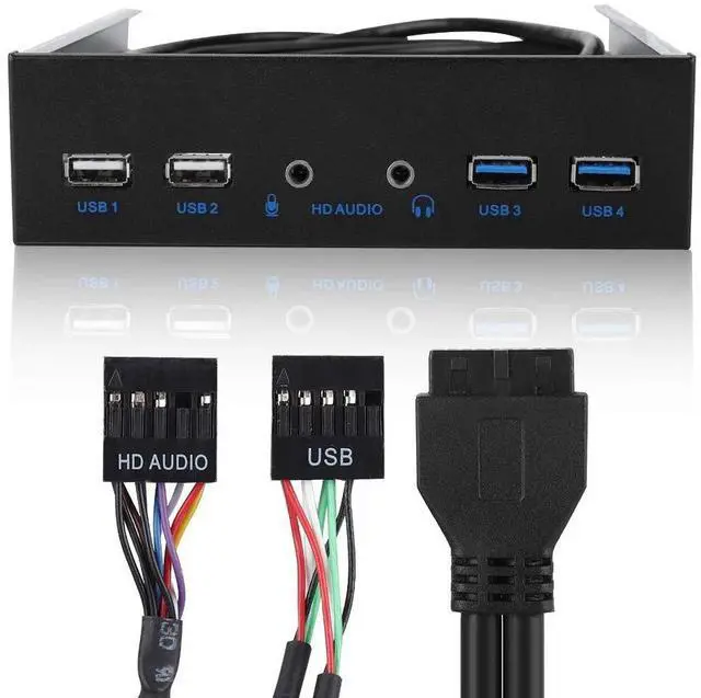 Alt view image 5 of 5 - Wendry USB 3.0 Front Panel Hub, Optical Drive 5.25-inch Front Panel, 4-Ports Support USB 3.0, USB 2.0, Microphone Input and Audio Output Port for Computer case, 19PIN HD Audio Extension Front Panel