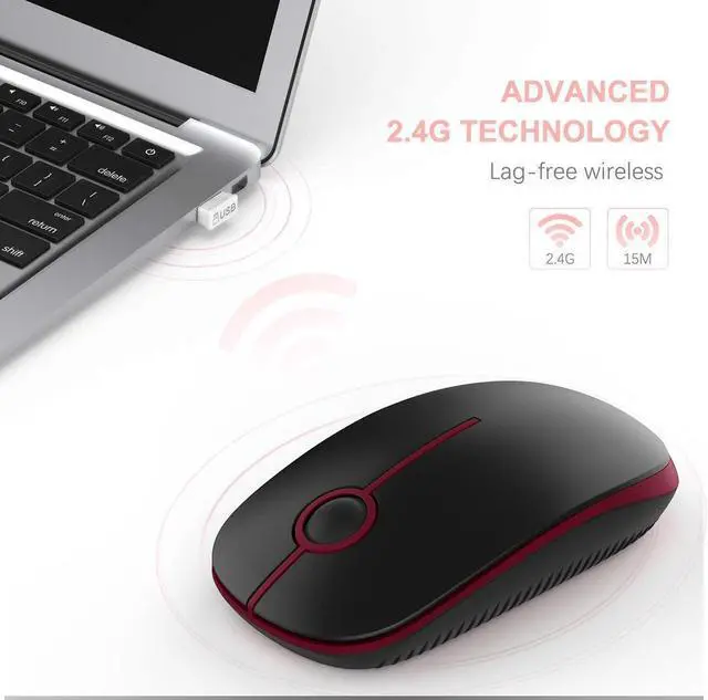 Alt view image 5 of 5 - VssoPlor Wireless Mouse, 2.4G Slim Portable Computer Mice with Nano Receiver for Notebook, PC, Laptop, Computer-Black Green+Black Wine Red
