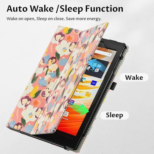 Alt view image 4 of 5 - VORI Case for All-New  Kindle Fire HD 10 Tablet (13th/11th Generation 2023/2021 Release) and Fire HD 10 Plus - Slim Folding Stand Folio Cover with Auto Wake/Sleep & Hand Strap, Pink Petals