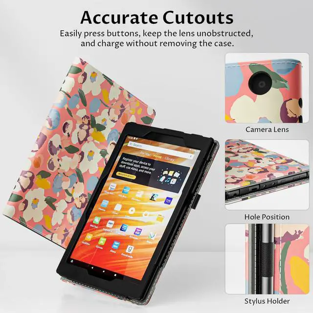 Alt view image 5 of 5 - VORI Case for All-New  Kindle Fire HD 10 Tablet (13th/11th Generation 2023/2021 Release) and Fire HD 10 Plus - Slim Folding Stand Folio Cover with Auto Wake/Sleep & Hand Strap, Pink Petals