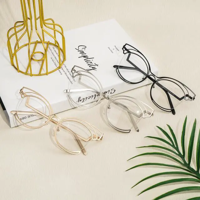 Alt view image 4 of 5 - VOOGLAM Oversize Cat Eye Non Prescription Glasses with HD Clear Lens for Women in Gold Metal Frame Maggie GM0340