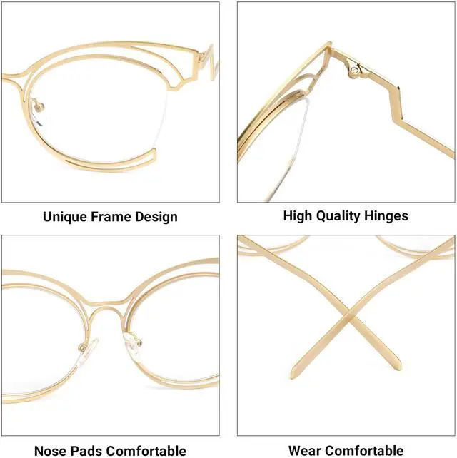 Alt view image 5 of 5 - VOOGLAM Oversize Cat Eye Non Prescription Glasses with HD Clear Lens for Women in Gold Metal Frame Maggie GM0340
