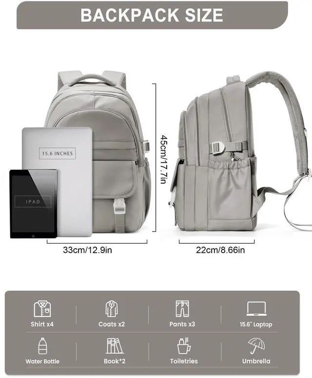 Alt view image 3 of 5 - weradar Waterproof Aesthetic Backpack For School, Cute High School Bookbag For Teen Girls Boys, Lightweight Casual Daypack Backpack For Women Men, College Backpack With Lots Of Pockets(Gray Brown)