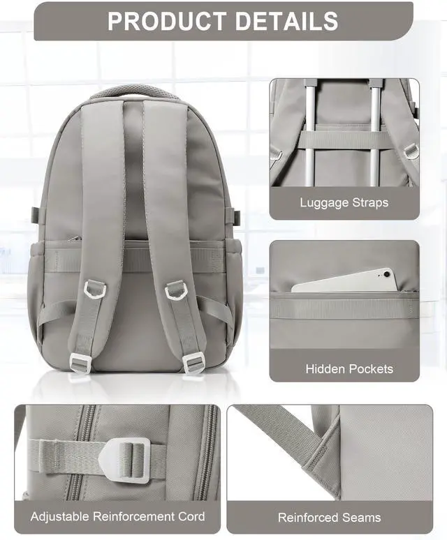Alt view image 5 of 5 - weradar Waterproof Aesthetic Backpack For School, Cute High School Bookbag For Teen Girls Boys, Lightweight Casual Daypack Backpack For Women Men, College Backpack With Lots Of Pockets(Gray Brown)