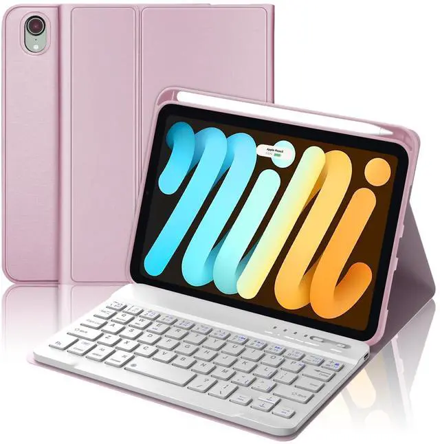 Main image of WINCHKING Keyboard Case for iPad mini (A17 Pro) 7th Generation/Mini 6th Gen 8.3 Inch,Magnetically Detachable Wiress Keyboard Folio Case with Pencil Holder for iPad mini 7/6 (Pink)