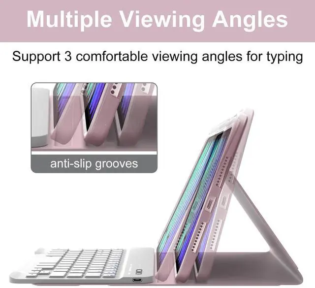 Alt view image 3 of 5 - WINCHKING Keyboard Case for iPad mini (A17 Pro) 7th Generation/Mini 6th Gen 8.3 Inch,Magnetically Detachable Wiress Keyboard Folio Case with Pencil Holder for iPad mini 7/6 (Pink)