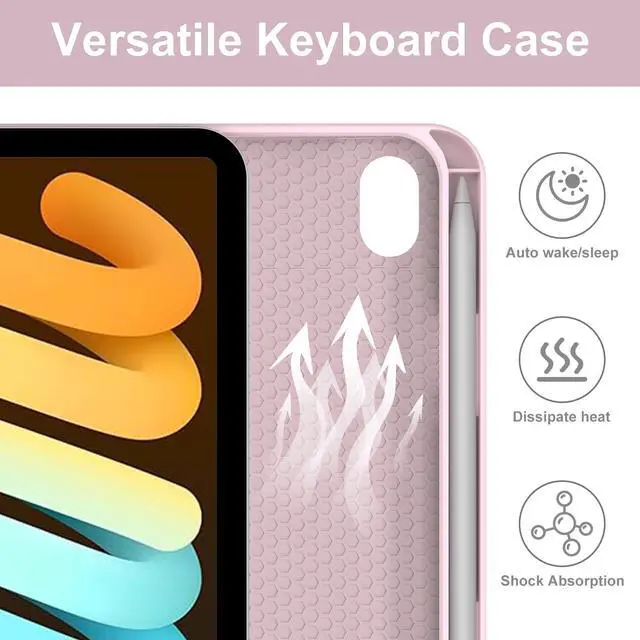 Alt view image 5 of 5 - WINCHKING Keyboard Case for iPad mini (A17 Pro) 7th Generation/Mini 6th Gen 8.3 Inch,Magnetically Detachable Wiress Keyboard Folio Case with Pencil Holder for iPad mini 7/6 (Pink)
