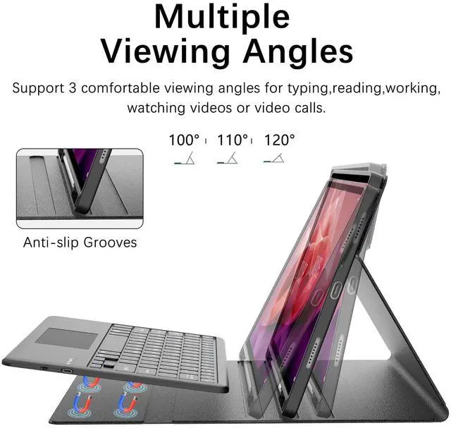 Alt view image 5 of 5 - WINCHKING Touchpad Keyboard Case for Lenovo Tab P12 12.7Inch 2023,Detachable Wireless Keyboard Folio Case with Pen Holder for Lenovo TB-370FU Tablet,Black