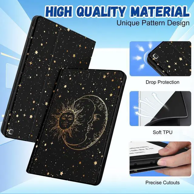 Alt view image 3 of 5 - Wazzasoft for  Kindle Fire HD 10/10 Plus Tablet Case 13th/11th Generation for Women Girls Cute Folio Cover Aesthetic Design Girly Kawaii Sun Moon Stars Teens Cases for Kindle Fire Case 10.1 Inch