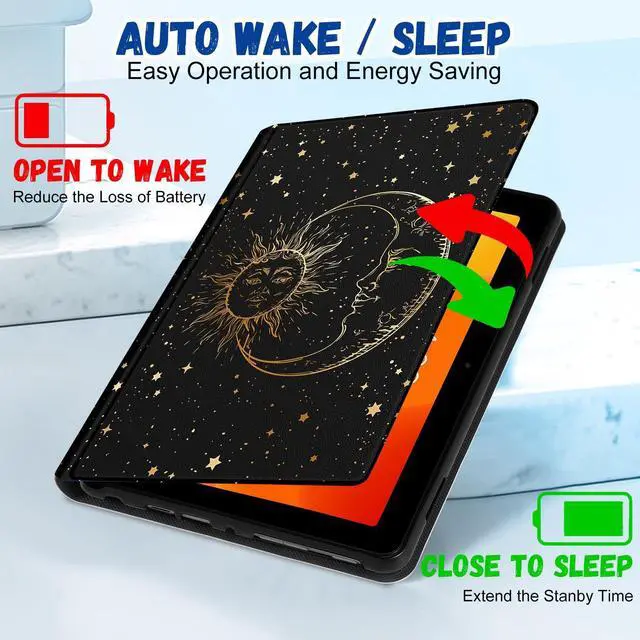 Alt view image 5 of 5 - Wazzasoft for  Kindle Fire HD 10/10 Plus Tablet Case 13th/11th Generation for Women Girls Cute Folio Cover Aesthetic Design Girly Kawaii Sun Moon Stars Teens Cases for Kindle Fire Case 10.1 Inch