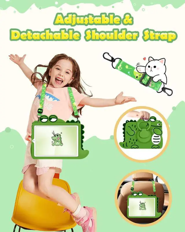 Alt view image 3 of 5 - Wazzasoft for iPad mini 7 A17 Pro 2024, for iPad mini 6 Case 8.3 Inch 2021 - Cute Girls Boys Kawaii Cover Girly Women with Rotating Stand & Strap Soft Silicone Funda for Apple iPad mini 6th Gen Cases