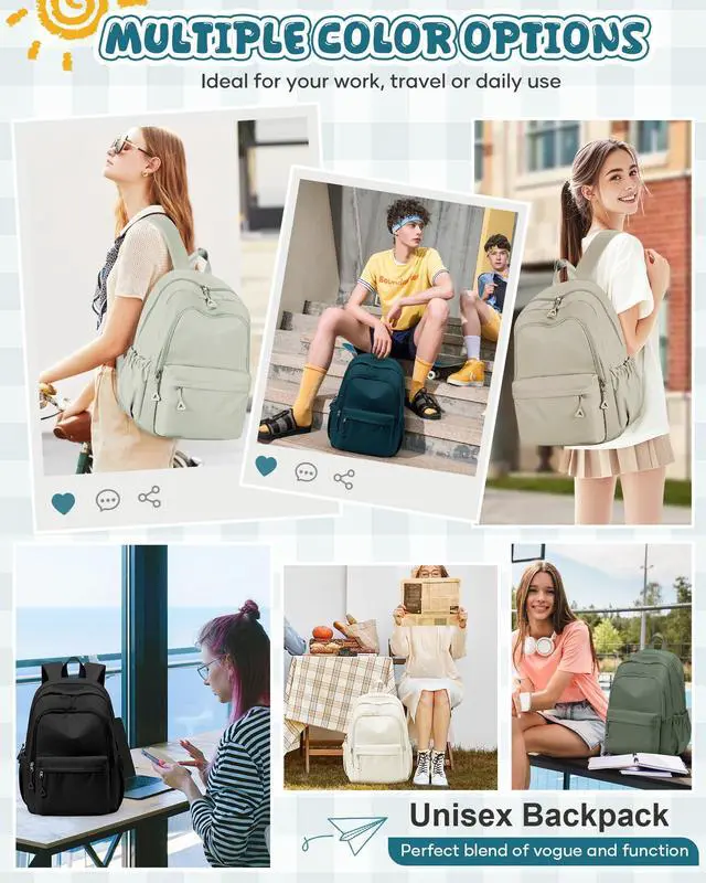 Alt view image 2 of 5 - winspansy Backpack for School Teenage Girls Boys,Waterproof Lightweight School Bags Travel Daypack Simple Cute College Backpack Rucksack for Women Men fit 14 Inch Laptop,Peacock Blue