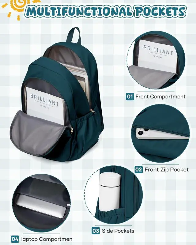 Alt view image 5 of 5 - winspansy Backpack for School Teenage Girls Boys,Waterproof Lightweight School Bags Travel Daypack Simple Cute College Backpack Rucksack for Women Men fit 14 Inch Laptop,Peacock Blue