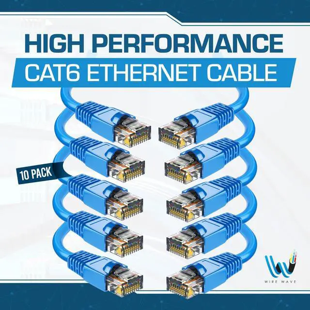 Alt view image 2 of 5 - WIRE WAVE Cat6 Ethernet Cable (10-Pack - 6 Feet - Blue) - High Speed 24AWG Bump Boot, Cat6 RJ45 Internet LAN Patch, Network Cable. Computer Cord, Gaming