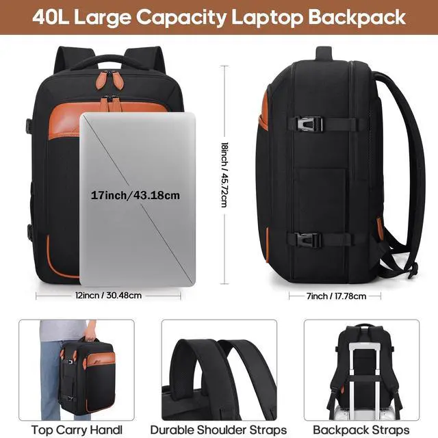 Alt view image 5 of 5 - Winilla Travel Backpack, 17Inch Laptop Backpack, Carry-on Approved Bag for Men & Women, Waterproof Luggage with Packing Cubes, Shoe Pocket, Personal Item Size for Flights