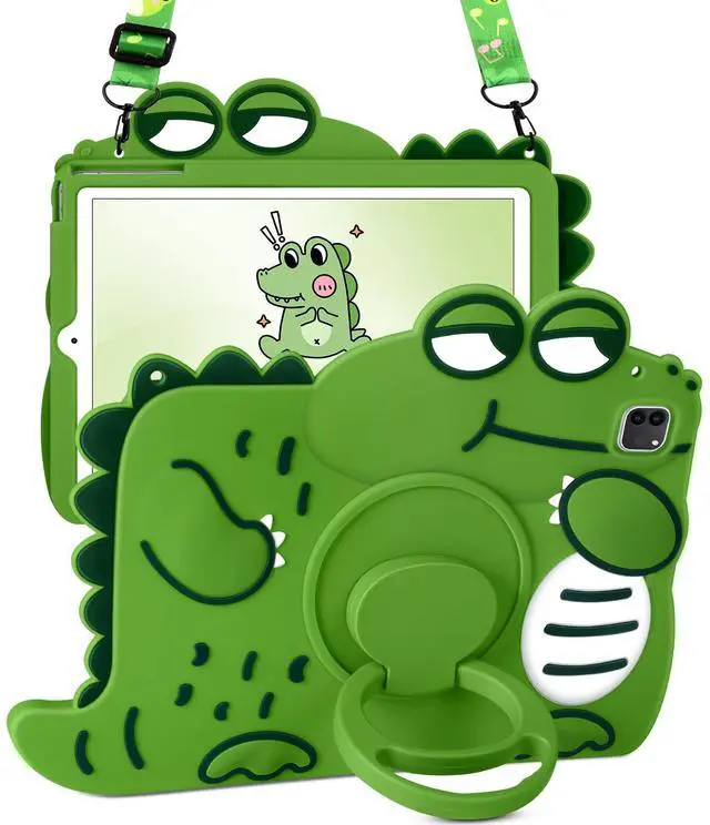 Main image of Wazzasoft for iPad Pro 11 Inch Case 2024 - Cute Girls Boys Kawaii Cover Girly 3D Cartoon Women Kitten with Rotating Handle Stand & Strap Soft Silicone Funda for iPad Pro 11 M4 Case