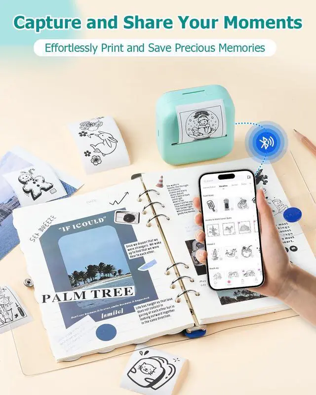 Alt view image 3 of 5 - WCZ Mini Printer M02X Sticker Printer Print Pod Thermal Sticker Maker Bluetooth with 1 Roll White and 3 Rolls Transparent Thermal Paper-50mmx3.5m,Compatible with iOS & Android