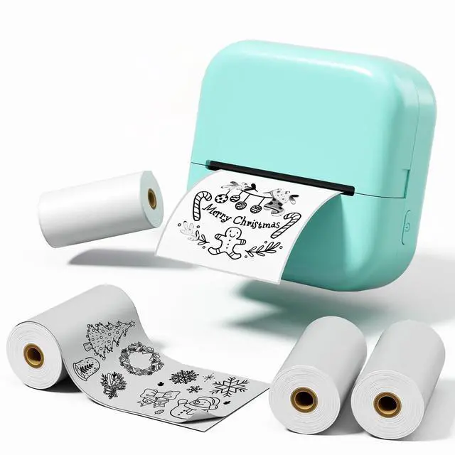 Main image of WCZ Mini Printer M02X Sticker Printer Print Pod Thermal Sticker Maker Bluetooth with 1 Roll White and 3 Rolls Transparent Thermal Paper-50mmx3.5m,Compatible with iOS & Android