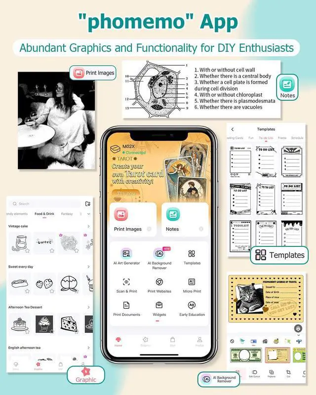 Alt view image 4 of 5 - WCZ Mini Printer M02X Sticker Printer Print Pod Thermal Sticker Maker Bluetooth with 1 Roll White and 3 Rolls Transparent Thermal Paper-50mmx3.5m,Compatible with iOS & Android