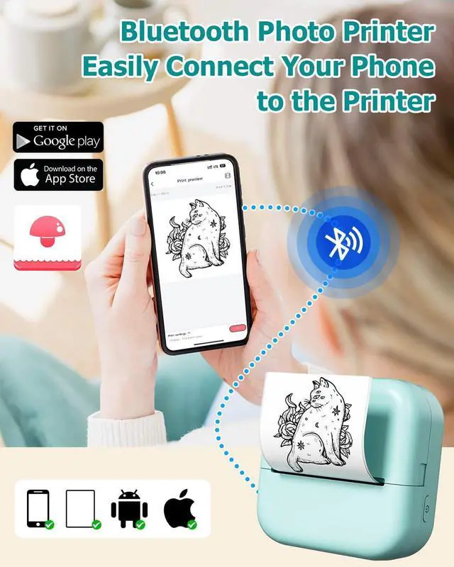 Alt view image 2 of 5 - WCZ Mini Printer M02X Sticker Printer Print Pod Thermal Sticker Maker Bluetooth with 1 Roll White and 3 Rolls Transparent Thermal Paper-50mmx3.5m,Compatible with iOS & Android