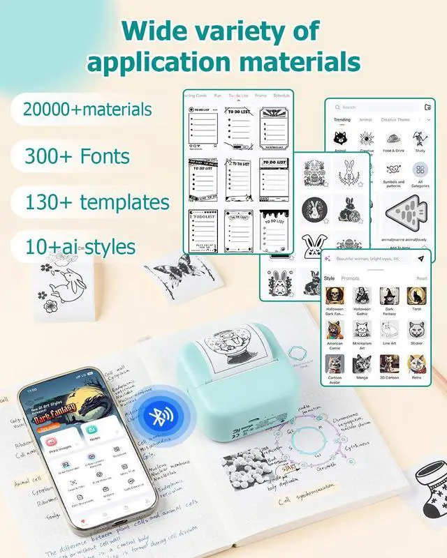 Alt view image 5 of 5 - WCZ Mini Printer M02X Sticker Printer Print Pod Thermal Sticker Maker Bluetooth with 1 Roll White and 3 Rolls Transparent Thermal Paper-50mmx3.5m,Compatible with iOS & Android