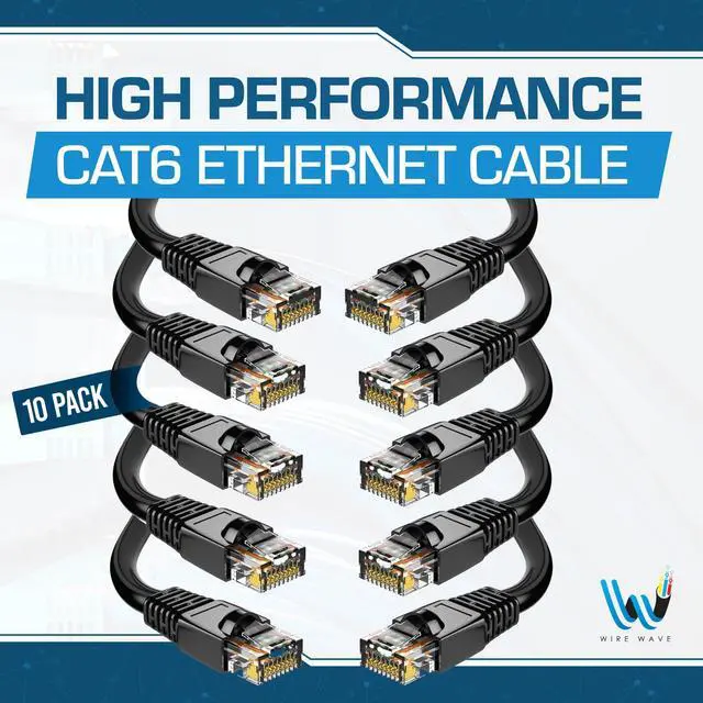 Alt view image 2 of 5 - WIRE WAVE Cat6 Ethernet Cable (10-Pack - 5 Feet - Black) - High Speed 24AWG Bump Boot, Cat6 RJ45 Internet LAN Patch, Network Cable. Computer Cord, Gaming