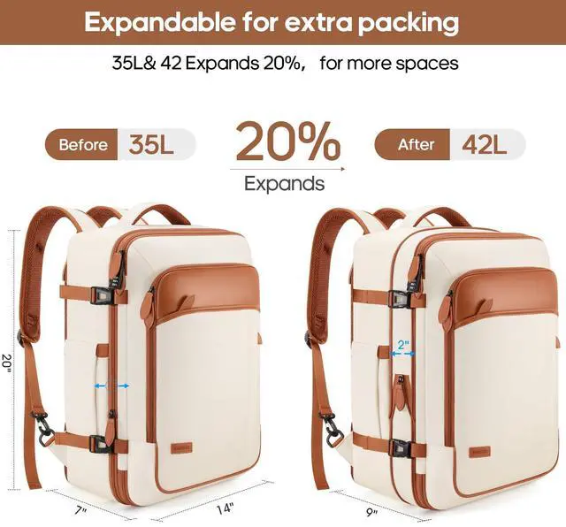 Alt view image 2 of 5 - Winilla Travel Backpack, 42L Laptop Backpack, Carry-on Approved Bag for Men & Women, Waterproof Luggage with Packing Cubes, Shoe Pocket, Personal Item Size for Flights