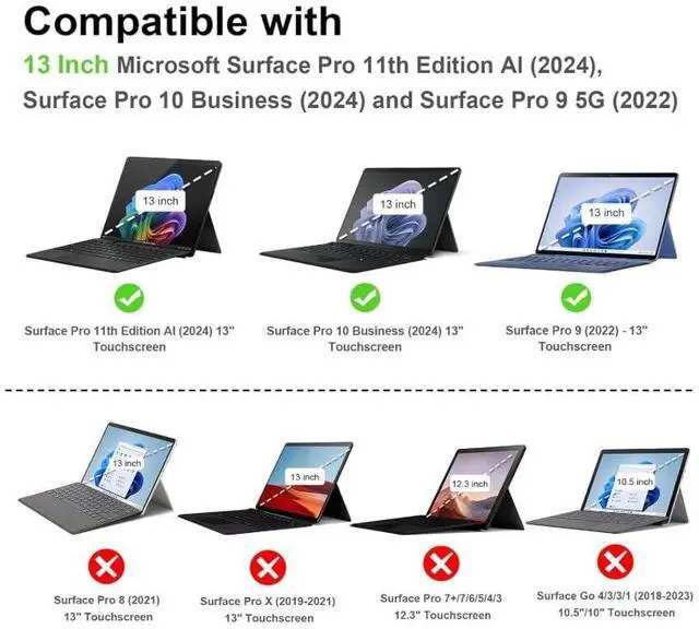 Alt view image 2 of 5 - XFYKJIN for Pro 9/10/11 Case 13 inch 2022/2024 Leather Cover Protective Shell Compatible with Type Cover Keyboard and Pencil Holder,Black