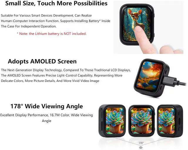 Alt view image 4 of 5 - ESP32-S3 1.8inch AMOLED Touch Screen Development Board, 368x448 Pixels, Dual-Core Processor, Onboard Audio Codec, Support Offline Speech Recognition and AI Speech Interaction, for Smart Devices