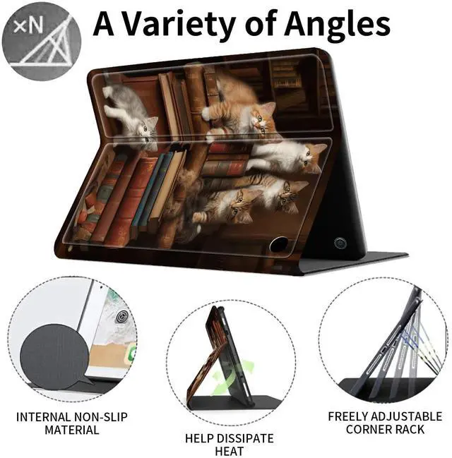 Alt view image 3 of 5 - Case for All-New  Fire HD 10 Tablet (13th Generation, 2023 Release),Slim PU Leather Smart Cases Covers with Auto Wake/Sleep for  Kindle Fire 10.1 inch Tablet,Bookshelf Cat