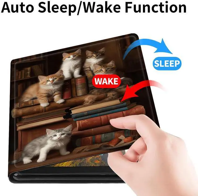 Alt view image 4 of 5 - Case for All-New  Fire HD 10 Tablet (13th Generation, 2023 Release),Slim PU Leather Smart Cases Covers with Auto Wake/Sleep for  Kindle Fire 10.1 inch Tablet,Bookshelf Cat