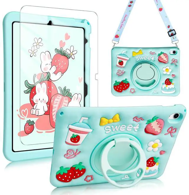 Main image of for iPad 10th Generation Case 10.9 inch 2022 for iPad A16 11th Generation Case 2025 with Screen Protector Shoulder Strap 3D Cartoon Cases with 360 Degree Rotating Stand Shockproof Protective Cover