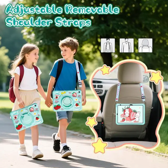Alt view image 4 of 5 - for iPad 10th Generation Case 10.9 inch 2022 for iPad A16 11th Generation Case 2025 with Screen Protector Shoulder Strap 3D Cartoon Cases with 360 Degree Rotating Stand Shockproof Protective Cover