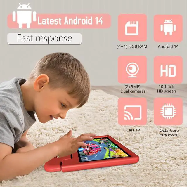 Alt view image 2 of 5 - Tablet for Kids Age 3-12 10.1 inch Android 14 6000mAh 8GB RAM+64GB ROM(Expandable to 1TB Kids Tablet WiFi6 Google Kids Space Parental Control 1280 * 800 HD Screen - Black