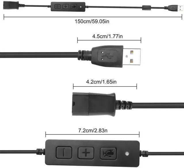 Alt view image 2 of 5 - XMSJSIY USB to QD Headset Adapter Compatible with QD (Quick Disconnect) to USB Type A Plug Adapter Cord with in-line Volume & Mic Mute Control Connects Headset to PC, Laptop- 1.5M/4.9FT