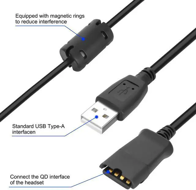 Alt view image 3 of 5 - XMSJSIY USB to QD Headset Adapter Compatible with QD (Quick Disconnect) to USB Type A Plug Adapter Cord with in-line Volume & Mic Mute Control Connects Headset to PC, Laptop- 1.5M/4.9FT