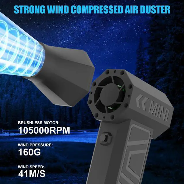 Alt view image 3 of 5 - Electric Air Duster, Compressed Air Duster-105000RPM Super Power Cordless Air Duster, Powerful Rechargeable Durable Air Blower with 4-Gear Dust Blower for Computer, Keyboard, Outdoor, House and Car