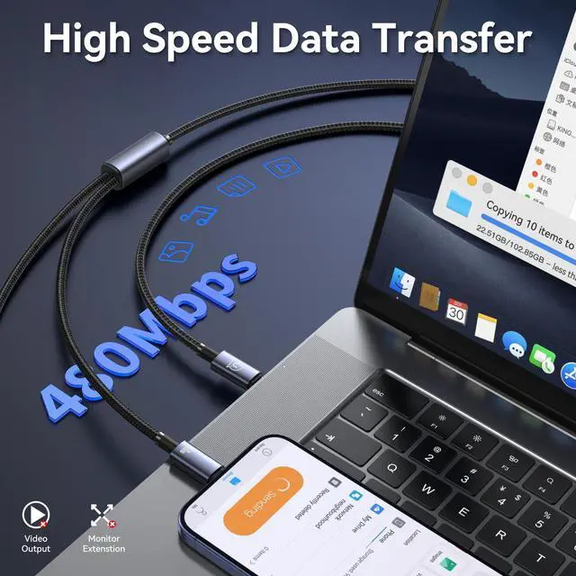 Alt view image 5 of 5 - USAMS 2-in-1 USB C 72W Fast Charging Cable+4FT PD 60W USB C Multi Fast Charging Cable Compatible with Laptop/Tablet/Phone