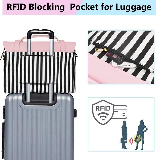 Alt view image 4 of 5 - MATEIN Laptop Bag for Women, 15.6 inch Slim Computer Briefcase Sleeve Case, Lightweight Cute Girly Messenger Shoulder Carrying Work Tote Bag with Rfid Pocket, Sister Gifts for School Girl Office, Pink