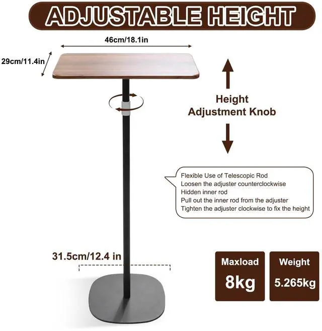 Alt view image 3 of 5 - Yuehuamech Laptop Floor Stand, 3 Height Adjustable Mobile Standing Desk, Projector Stand, Metal Base, Teacher Podium Standing Laptop Stand for Home, Office, Classroom
