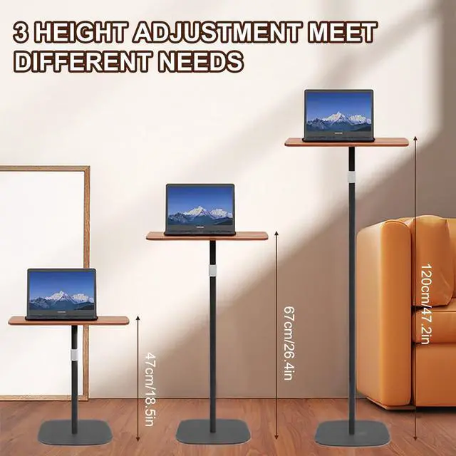 Alt view image 2 of 5 - Yuehuamech Laptop Floor Stand, 3 Height Adjustable Mobile Standing Desk, Projector Stand, Metal Base, Teacher Podium Standing Laptop Stand for Home, Office, Classroom