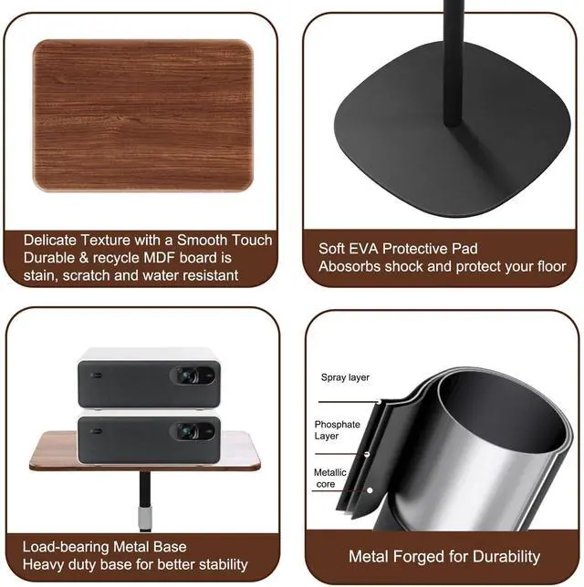 Alt view image 4 of 5 - Yuehuamech Laptop Floor Stand, 3 Height Adjustable Mobile Standing Desk, Projector Stand, Metal Base, Teacher Podium Standing Laptop Stand for Home, Office, Classroom