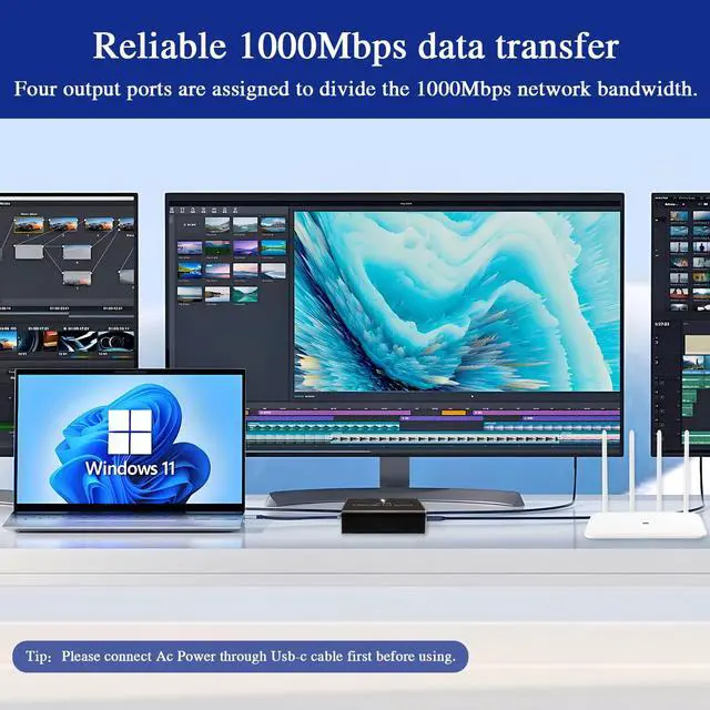 Alt view image 2 of 5 - ZDQCB Ethernet Splitter 1 to 4, RJ45 Splitter Adapter, High Speed Internet & Ethernet Switch for Cat5, Cat5e, Cat6, Cat7 Cable (1 to 4, 1000Mbps)