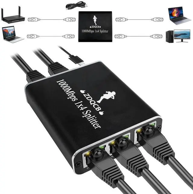 Main image of ZDQCB Ethernet Splitter 1 to 4, RJ45 Splitter Adapter, High Speed Internet & Ethernet Switch for Cat5, Cat5e, Cat6, Cat7 Cable (1 to 4, 1000Mbps)